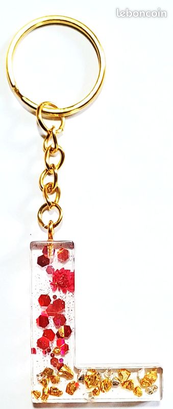 Bijoux de sac, porte clé initiale L en résine fait main (image 1)