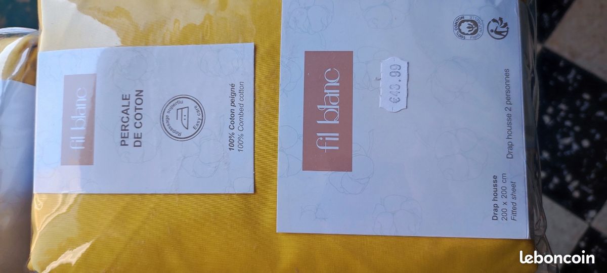 Lot 3 drap housse coton or 200/200 (image 2)