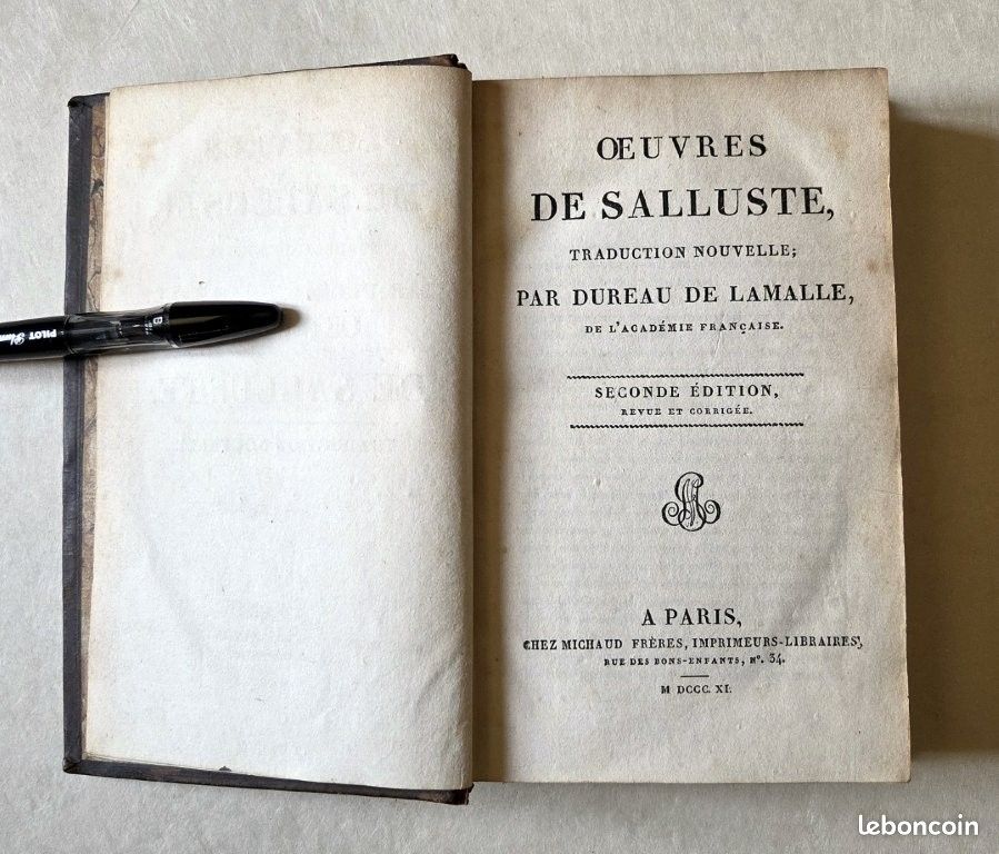 Oeuvres de Salluste - traduction nouvelle par Dureau De Lamalle de l’académie française - Seconde édition à Paris M DCCC XI (1811) (image 2)