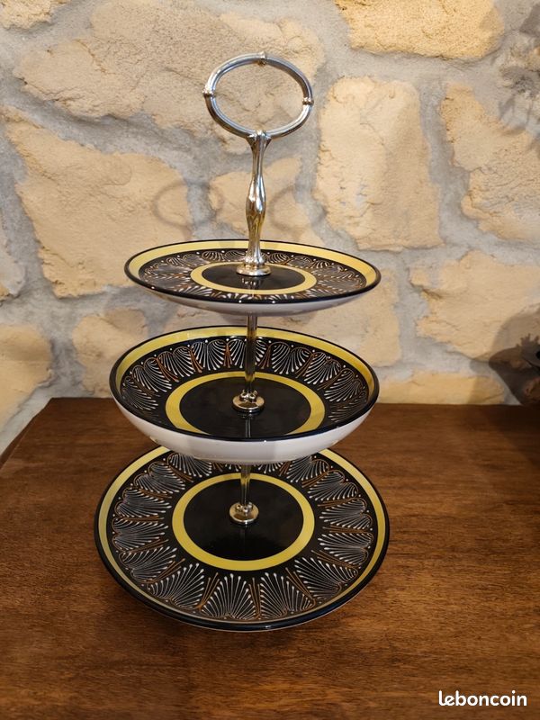Serviteur / Présentoir à gâteaux 3 étages HB Henriot Quimper vintage (image 1)