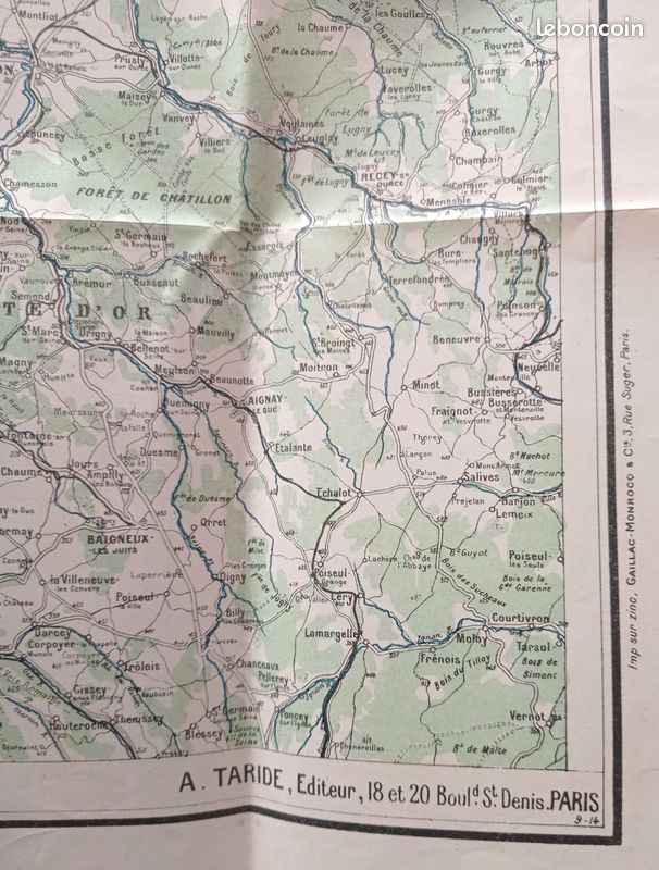 Carte Routière Taride N°14 – Lyonnais – Toilée – Années 1910 – Cyclistes Et Automobilistes (occasion)