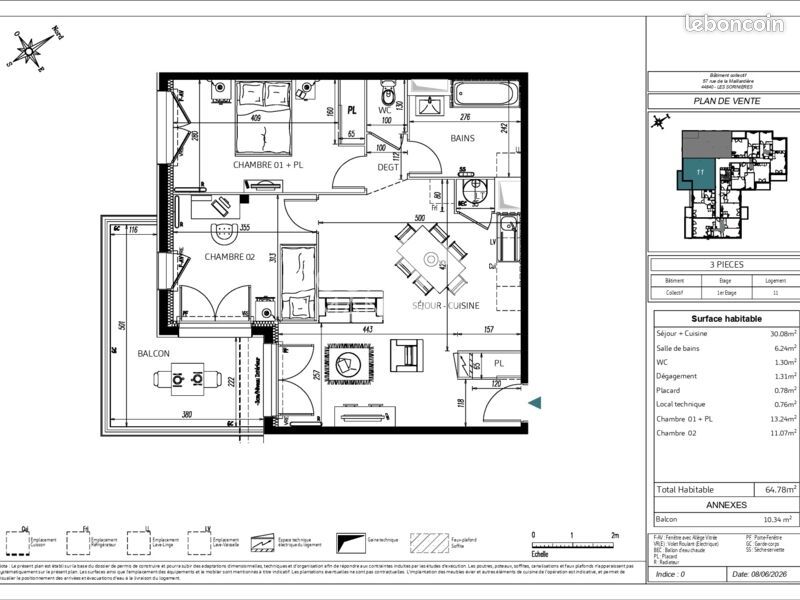 Appartement 3 pièces 65 m² · à Les Sorinières · 65 m² · 299 000 €