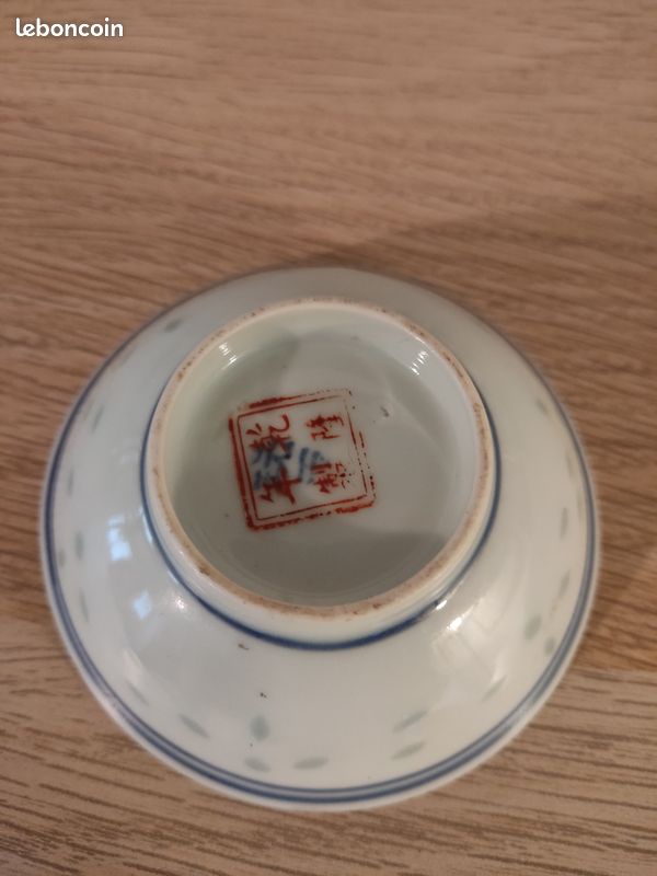 Mini bol à pieds chinois bleu blanc vintage, plat de sauce à base de grain de riz en porcelaine pein (image 5)
