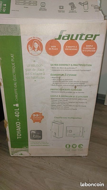 Chauffe-eau électrique plat horizontal/vertical SAUTER Toyako 40L (image 1)