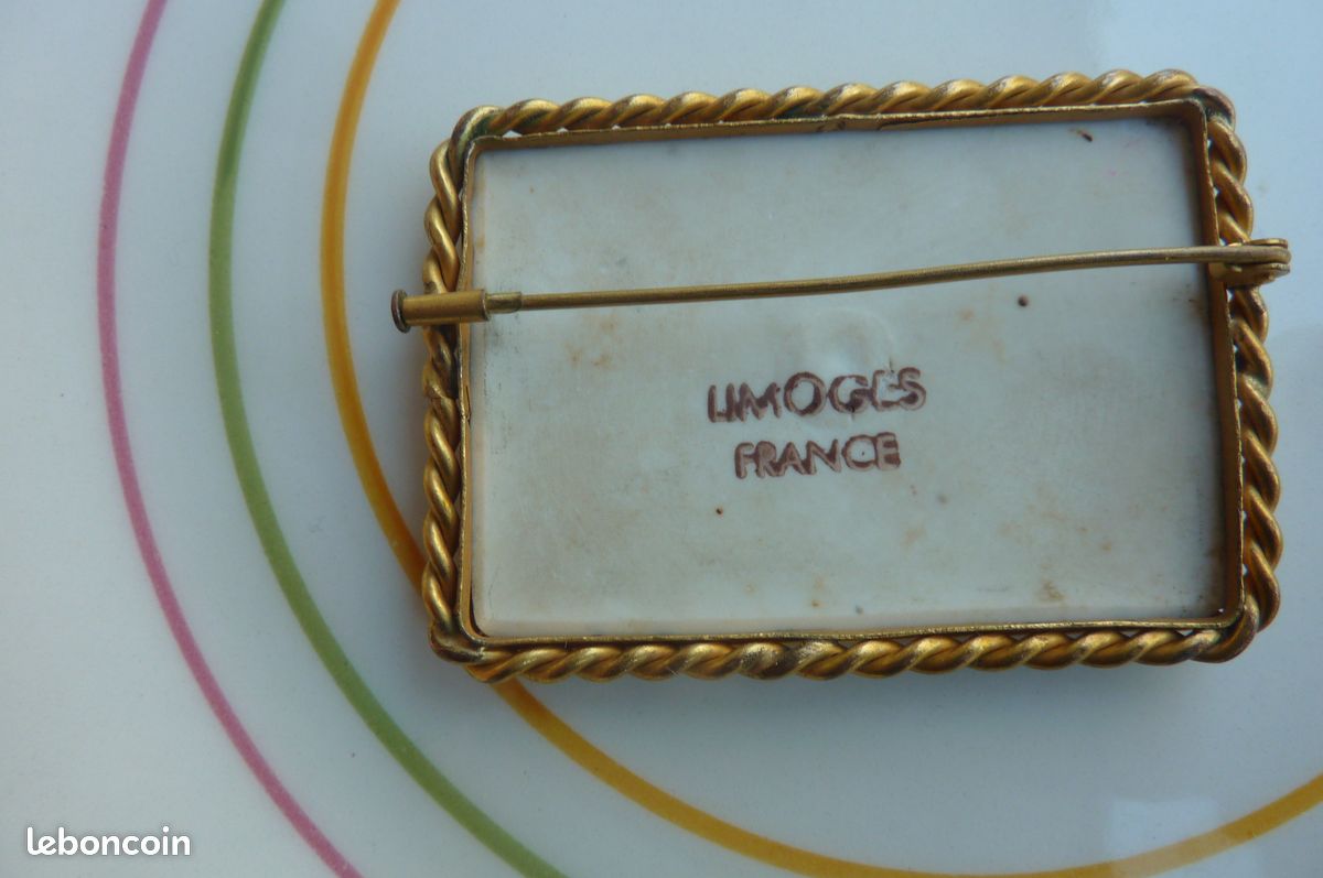 Rare Broche Ancienne En Métal De Limoges, Bijou Vintage Français