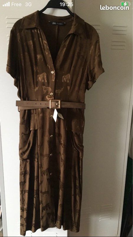 Robe Courte Zara Style Kimono - Kaki Bronze - Taille S - Transparente
