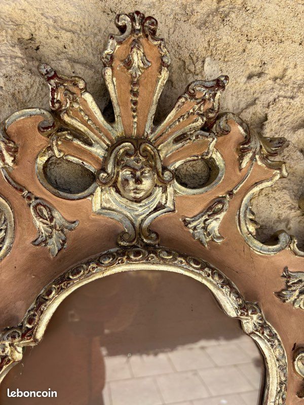 Ancien Cadre à Poser Photo Vénitien Verre Fumé Décor Gravé Old Frame Mirror