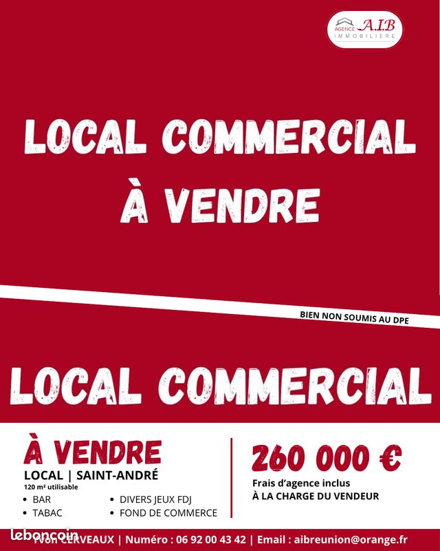 Local commercial 3 pièces 120 m² · à Saint-André · 120 m² · 260 000 €