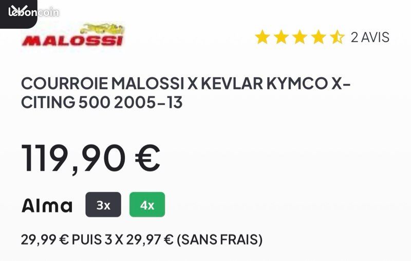 Courroie malossi x kevlar kymco x-citing 500 (image 3)