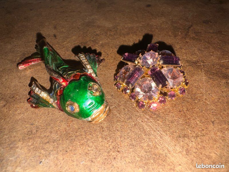 Lot De 2 Broches Fantaisie Vintage, Couleurs Bleu Et Violet, ACHETER