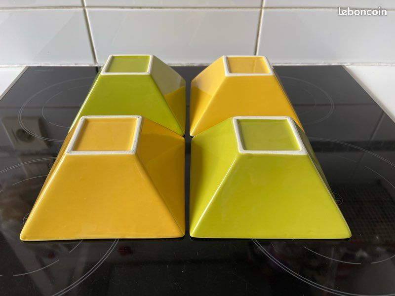 Bols carrés jaunes et verts 15 cm x 4 (image 2)