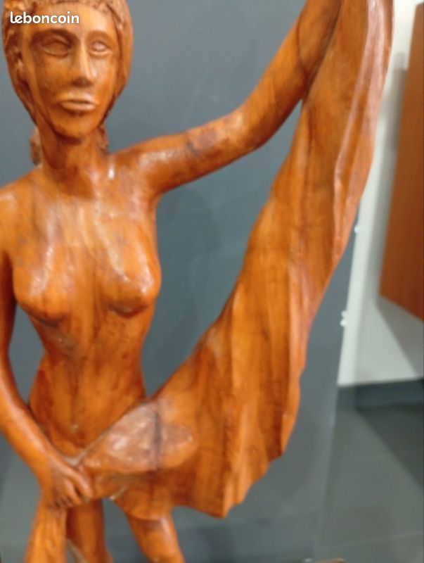 Sculpture Femme Nue Abstraite - Bois Massif Fait Main - 30 Cm - Style Art Déco