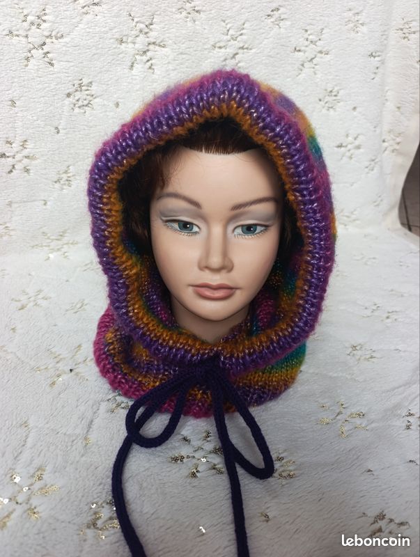 Cagoule femme hood Balaclava multicolore irisée neuf fait main (image 4)