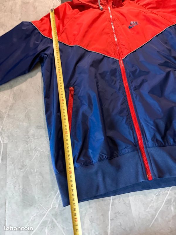 Veste Nike vintage rouge bleu marine bicolore capuche logo imprimé zip homme taille M (image 8)