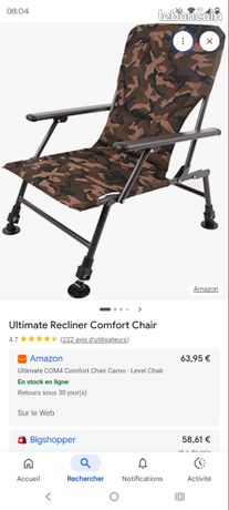 Ultimate Recliner Chair Green – Le Fauteuil De Pêche Inclinable Hyper Stable Et Confortable (assis 30-40 Cm, Dossier 56 Cm)