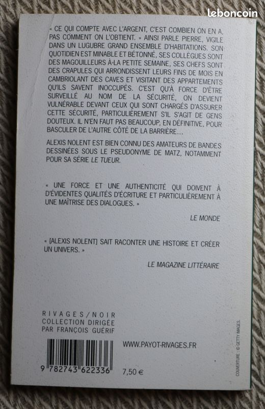 "la nuit du vigile" de Alexis Nolent N° 824 Rivages /Noir (image 3)