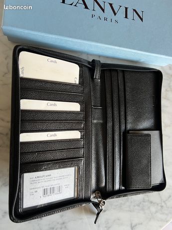 Portefeuille/porte-monnaie LANVIN Authentique Vintage - Toile Et Cuir Noir - Occasion