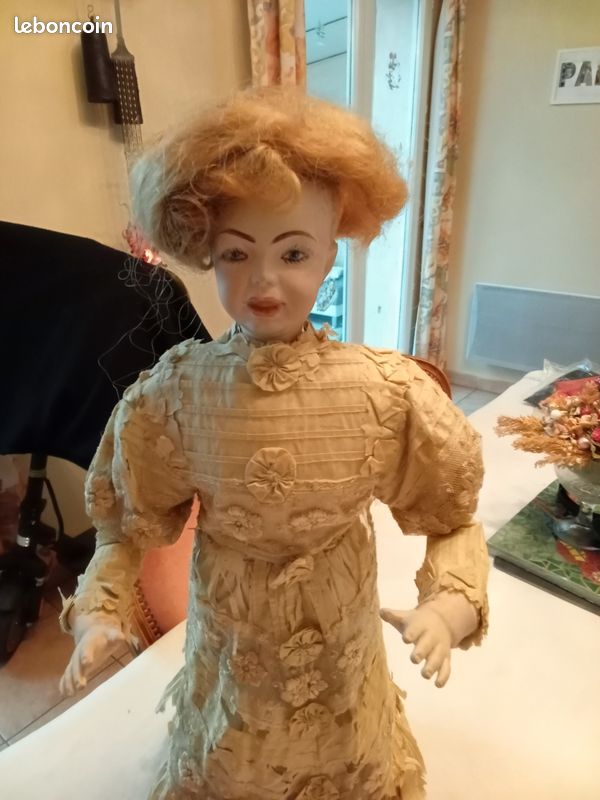 Antique Doll Sfbj 60 Paris 11/0 Automate Box To Music La Head