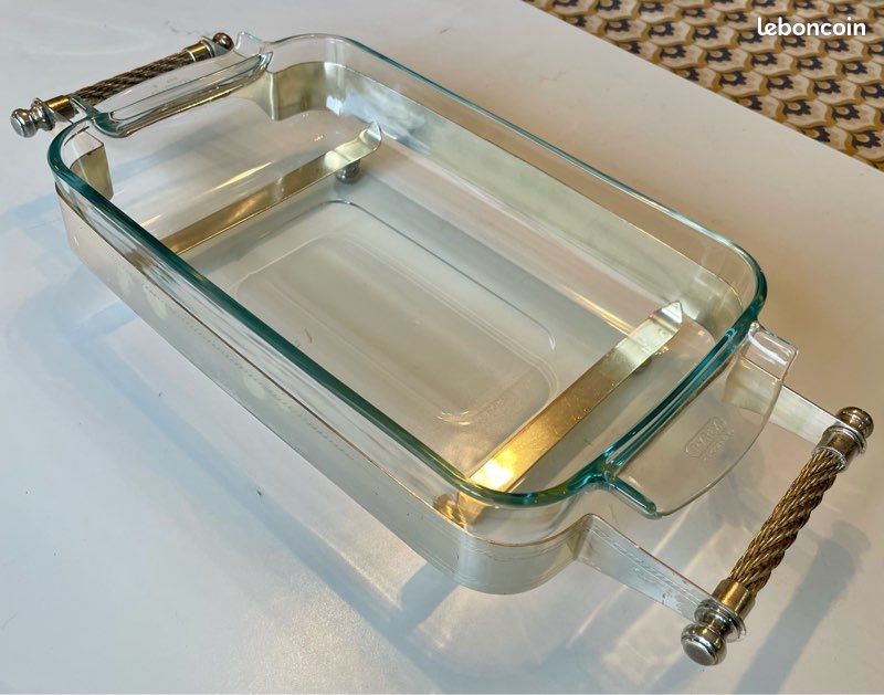 Plat De Service Vintage EPB PM Italy - Monture Métal Argenté + Plat Pyrex - Occasion