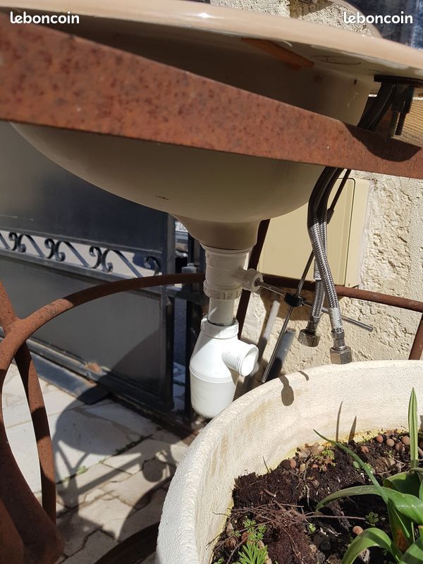 Lavabo complet beige avec siphon + robinet (image 4)