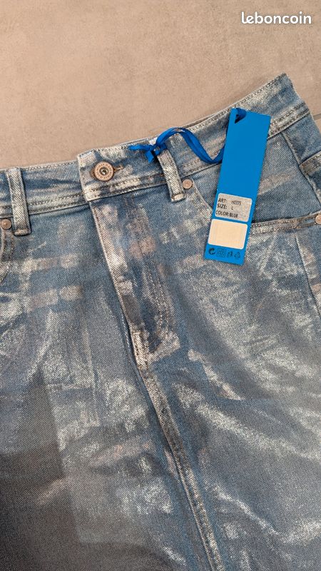 Jupe longue en jean métallisée argentée NEUVE — Taille L / 40 (image 2)