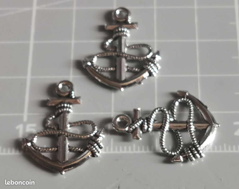 3 x pendentifs breloques GF "Ancre" R/V en métal argenté vieilli (image 3)