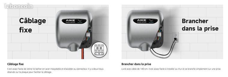 Seche Main Électrique 1300 W Sèche-mains Automatique Commercial Robuste Acier Inoxydable Haute Vitesse Filtre Hepa 2 Choix D Alimentation Pour Toilettes Entreprises Industrielles 325x295x180 Mm P 010391979173