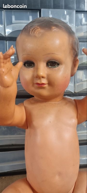 Poupée ancienne celluloïd: Bel Invincible de Petitcollin 60 cm