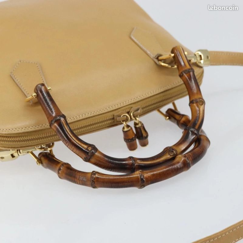 Sac à main GUCCI Bamboo en cuir 2-Way Beige Or 000-3780-0290 FM28 (image 6)
