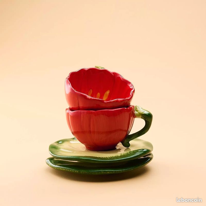 Lot de 2 tasses Bergère de France en céramique fleur - Arts de la table