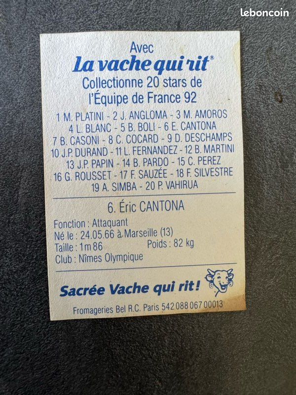 INTERCALAIRE CARTON FOOTBALL EURO 1996 LA VACHE QUI RIT étiquette