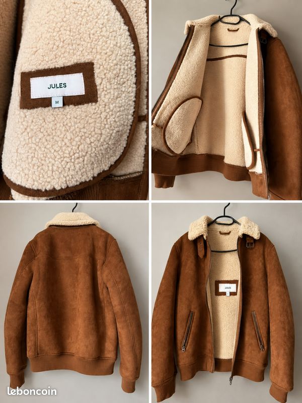 Blouson aviateur homme JULES en suédine marron doublé sherpa – Taille M (image 1)