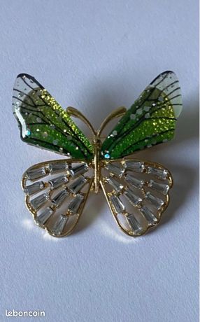 Broche Ancienne Papillon En Or Avec émaux Colorés - Vintage, Bon état - Parure élégante