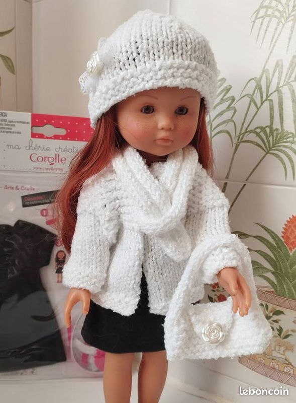 Corolle robe noire à customiser neuve et tenue blanc faite main gilet bonnet sac (image 5)
