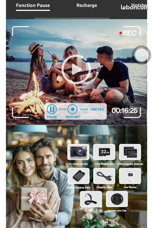 Appareil Photo Numérique 4K 48MP Avec écran Rabattable 180° - Zoom 16x, Autofocus - Parfait Vlog, Débutants - Inclut Carte 32Go Et 2 Batteries