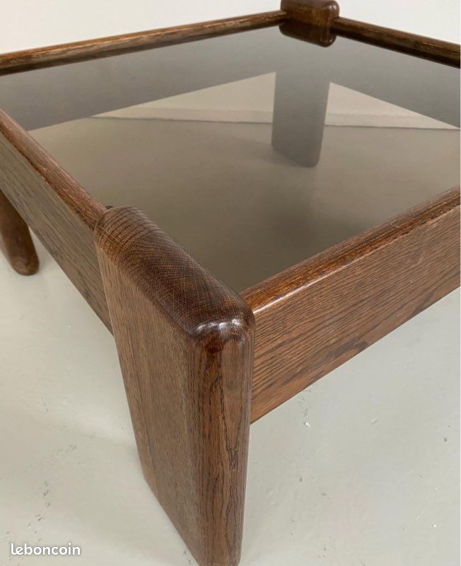 Table basse bois et verre fumé vintage (image 4)