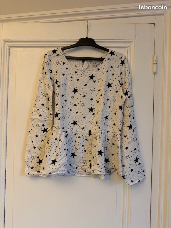 Tunique manches longues blanche motif étoilés IKKS taille M 162 cm idéal 11-12 ans (image 1)