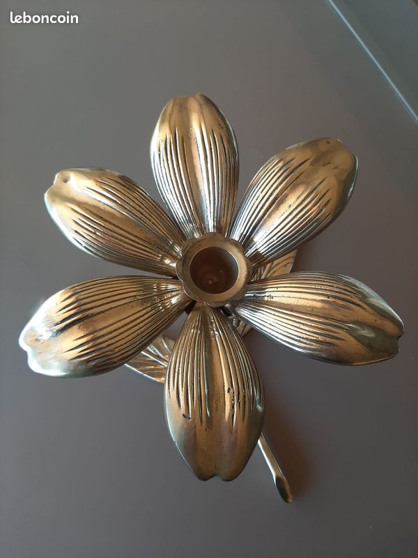 Bougeoir Vintage à 3 Bras - plaqué or, Forme de Fleur - Carl Frederik Christiansen Années 70