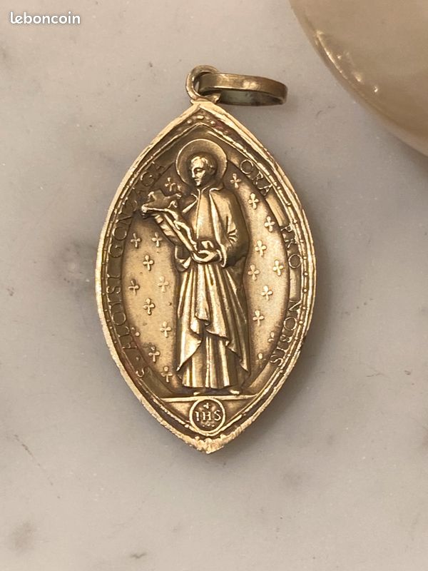Médaille Pendentif Argent – Saint Louis De Gonzague – Crâne Vanité Memento Mori