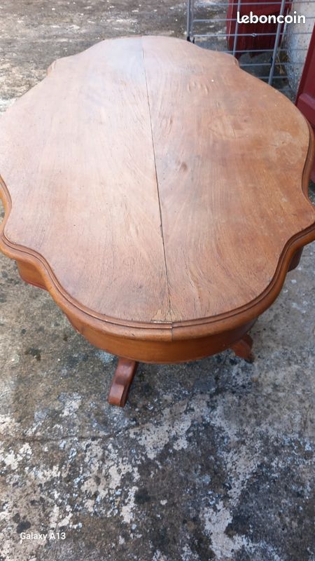 Table ancienne plateau tournant avec 2 tiroir (image 1)