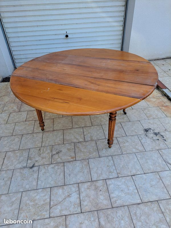 Table ronde merisier avec rallonge (image 1)