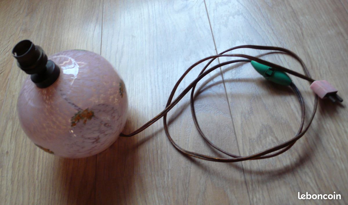 Lampe verre moucheté rose transparent vintage (image 1)