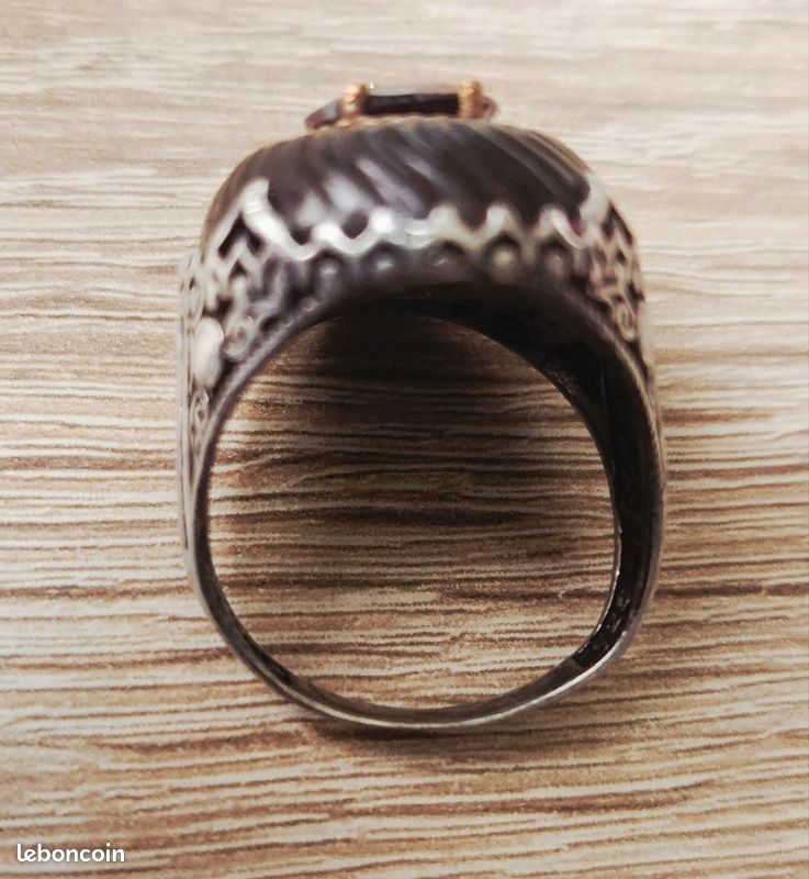 Bague Chevalière Homme Argent Massif 925, Serti Zircon Rouge - Taille 60 à 69, Neuve