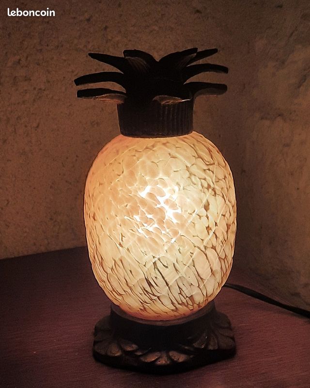 Ancienne et très belle lampe Ananas Pâte de verre ambre & métal patiné style Art Déco (image 6)
