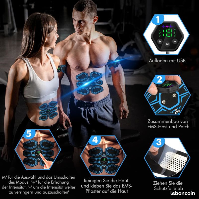 Ceinture Abdominale Electrostimulation Queath – 8 Modes, 18 Intensités, Rechargeable USB, EMS Pour Abdos, Bras, Jambes, Fesses – Musculation Sans Effort