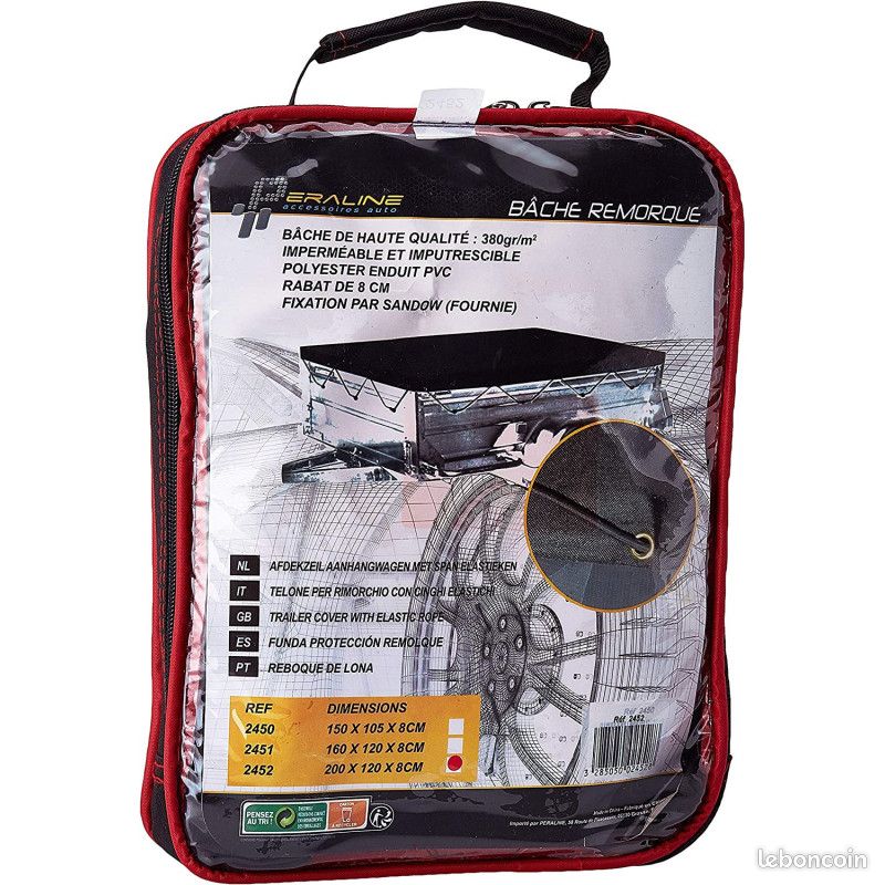 Bâche Remorque 200 X 125 Cm - PVC 640g/m² Étanche Et Renforcée - Fabriqué En France - Protection Contre Pluie, UV Et Poussière