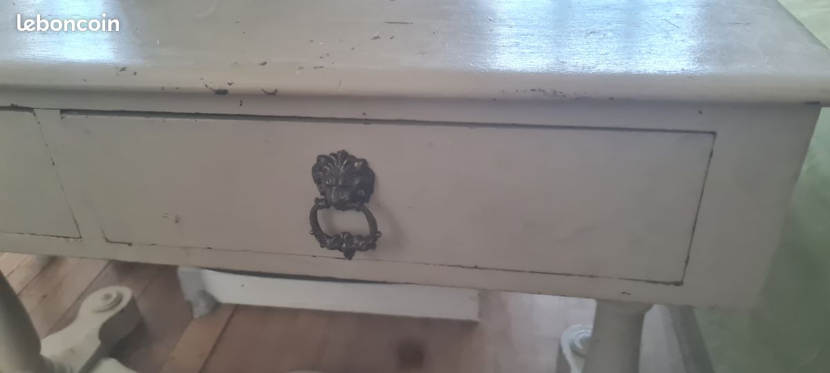 Table Bureau Ancien Vieux vintage Bois massif peint à restaurer 2 tiroirs 2 poignées Têtes de lion Style Empire Napoléon Directoire (image 4)