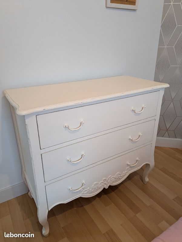 Commode ancienne bois massif blanche (image 2)