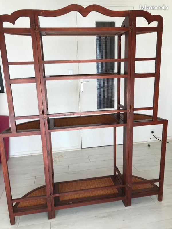 Etagère bois + osier tressé façon panetière, pliable, polyvalent, bibliothèque, étagère cuisine, etc (image 2)
