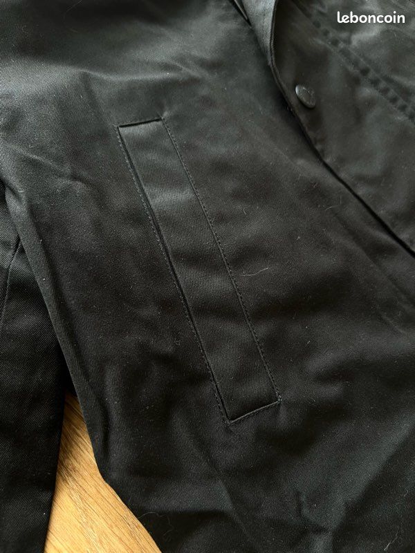Veste chevignon vintage noire parka mi-longue coton poches doublure bleue homme taille s (image 9)